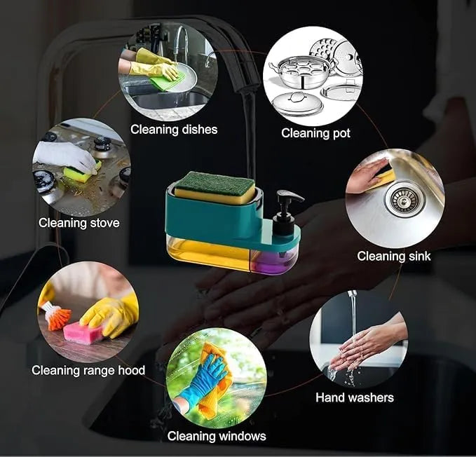3-in-1 Soap Dispenser for Kitchen Sink | Countertop Organizer with Sponge Holder